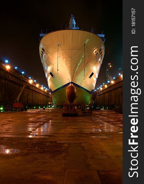 The French passenger ship during the repairs at the dock in Gdansk Repair Shipyard. The French passenger ship during the repairs at the dock in Gdansk Repair Shipyard