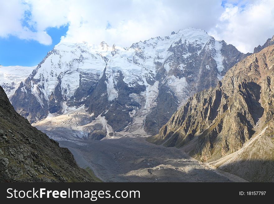 View of the mount Dykh-tau. It is second highest mountain in Europe. Its height 5206 meters