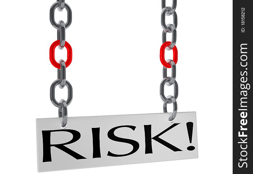 Board on the chains with the word risk