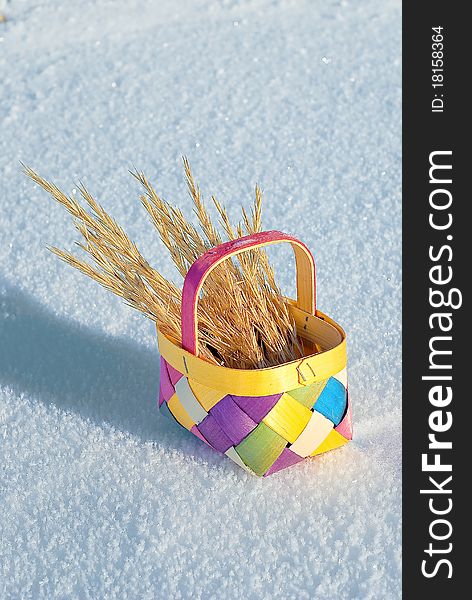 Colorful basket on a snow.
