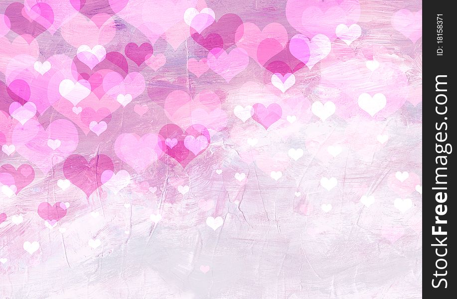 Pink hearts on hand-painted background. Pink hearts on hand-painted background.