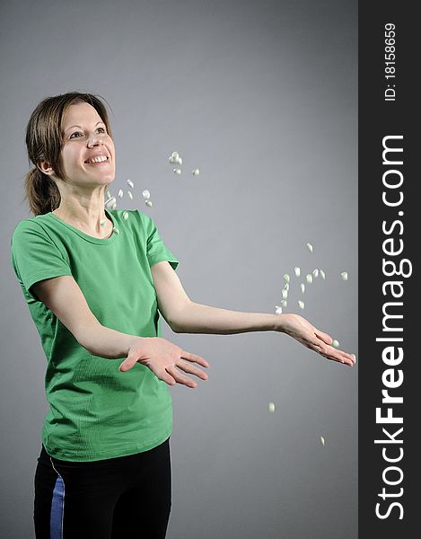 Happy Woman Throwing Pills