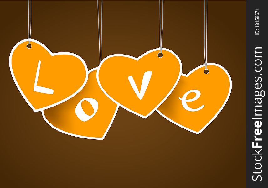 Hanging hearts with love signature. Vector art