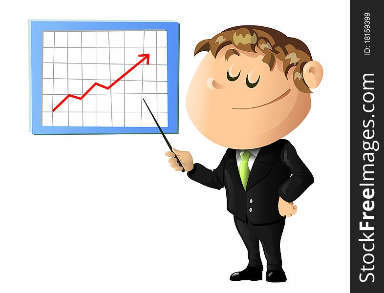 Employee showing a earnings graph. Employee showing a earnings graph