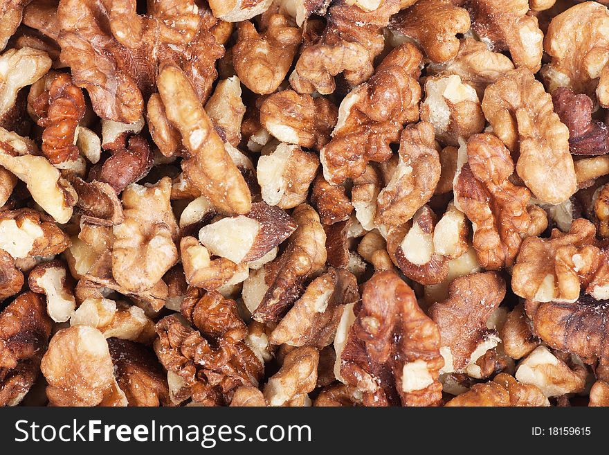 Closeup view of peeled walnuts. Nature background. Closeup view of peeled walnuts. Nature background.