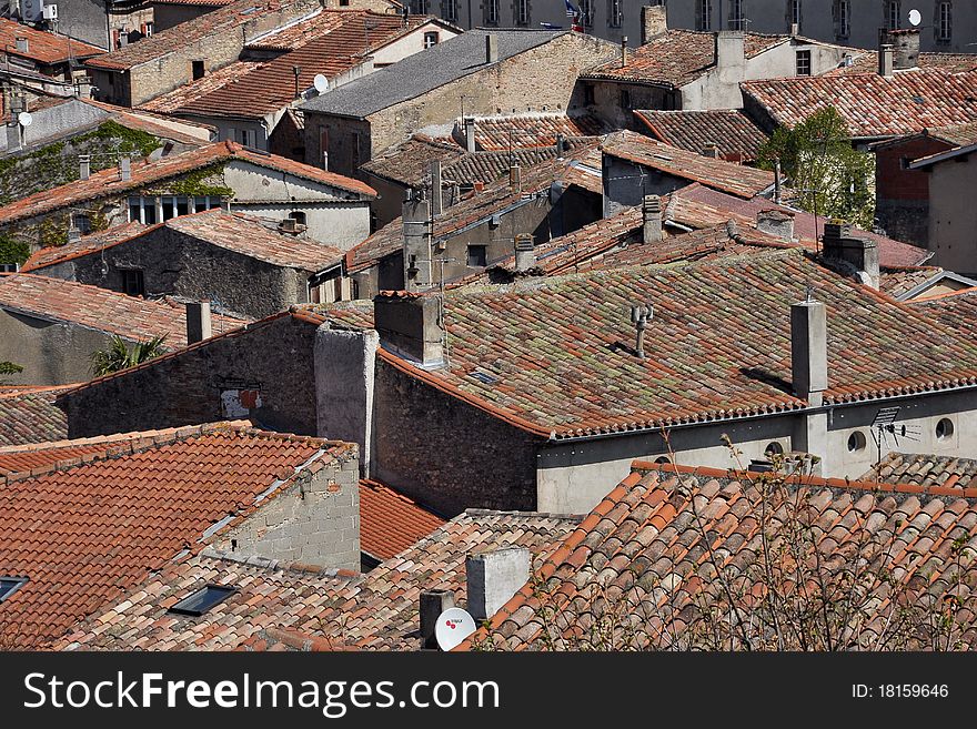 The roofs considered as a whole in an old village in french. The roofs considered as a whole in an old village in french