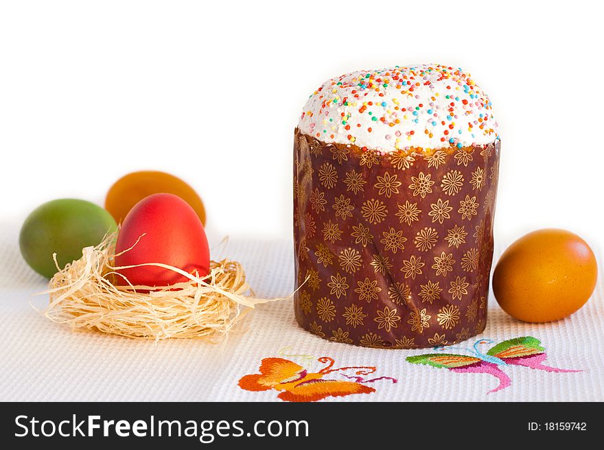 Easter eggs on a plate with rabbit decoration. Easter eggs on a plate with rabbit decoration