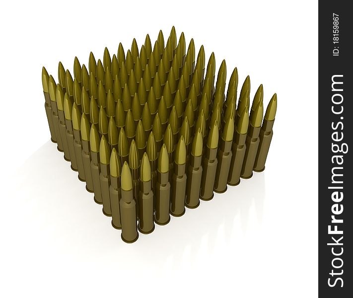 Isolated cartridges for machine gun on white background