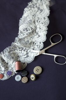 Sewing Kit With Lace Stock Images
