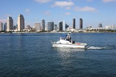 San Diego Skyline And A Patrol Boat. Stock Photography San Diego Skyline And A Patrol Boat. Stock Photography