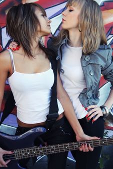 Two Girls With Guitar Stock Photo Two Girls With Guitar Stock Photo