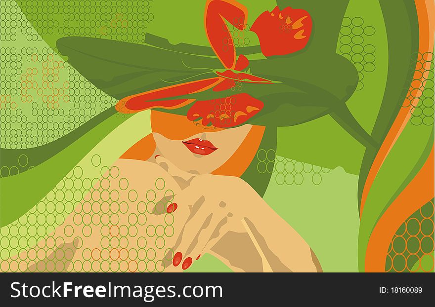 Vector illustration girl in a hat with the butterfly. Vector illustration girl in a hat with the butterfly