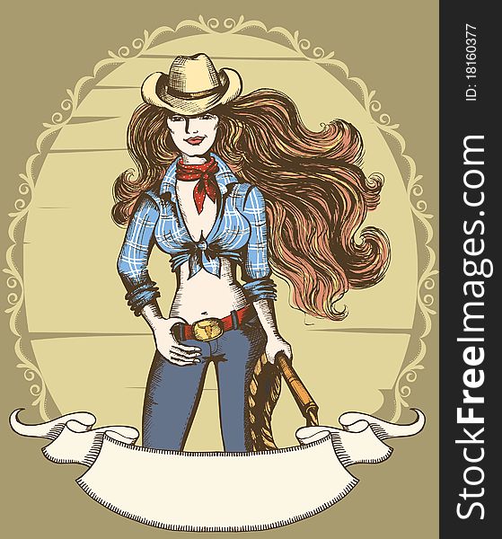 Vector sexy woman in cowboy hat and clothes. Vector sexy woman in cowboy hat and clothes