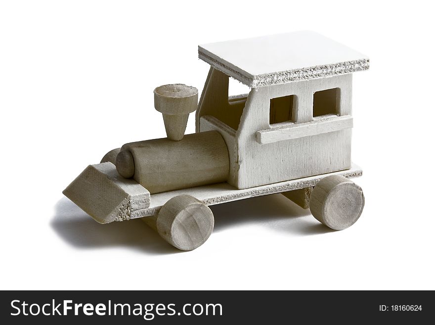 Wooden toy train with wheels on white background. Wooden toy train with wheels on white background