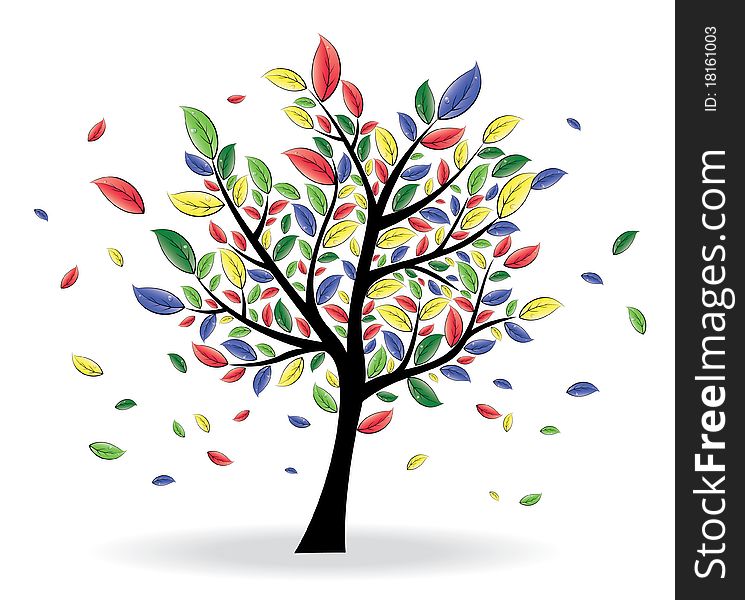 Abstract colorful tree with leaves on white