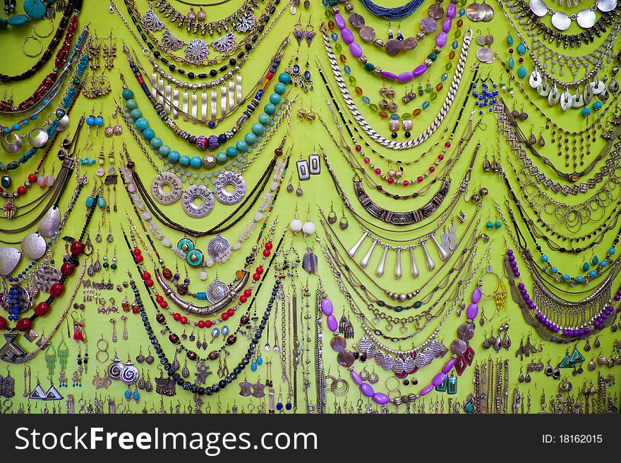 Display of Moroccan jewellery at the local market. Display of Moroccan jewellery at the local market