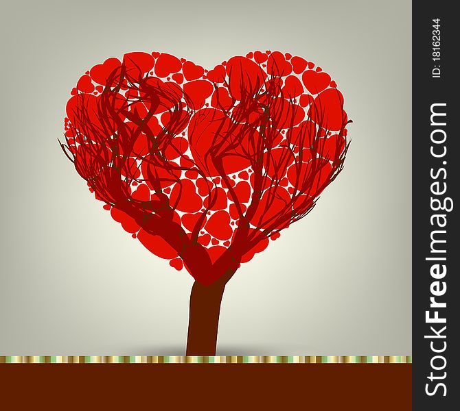 Stylized Love Tree Made Of Hearts. EPS 8