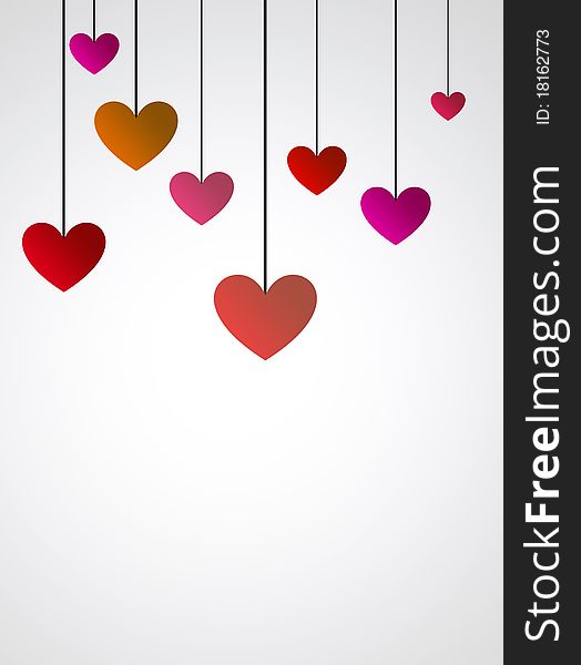 Love card with hearts of different colors over white background