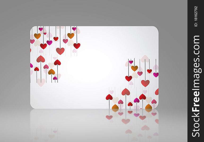 White love card with hearts of different colors over grey background