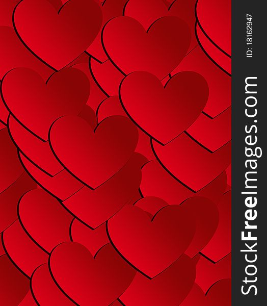 Overlapping red hearts.Love Card illustration