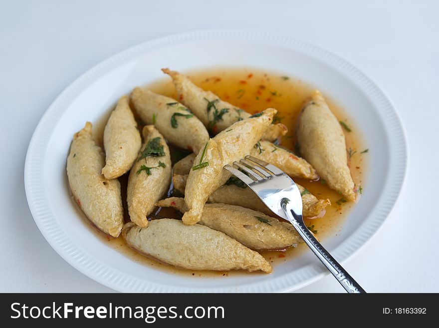 Fish ball for lunch time on white background