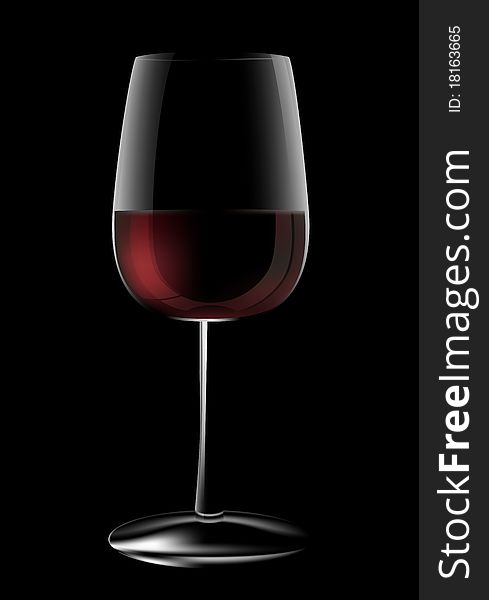 Glass of red wine on black background.