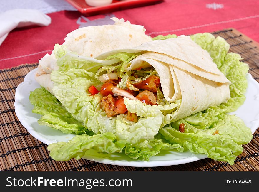 Fresh diet kebab - traditional turkish food. Fast food in many countries