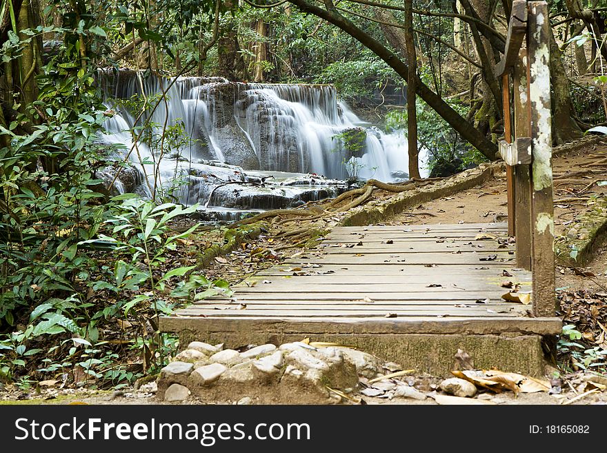 The jungle trail that have city Kharnchanaburi waterfall ,  , Thailand ,