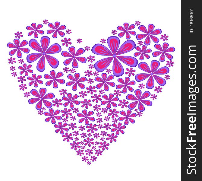Flower in a heart shape on a white background. Flower in a heart shape on a white background