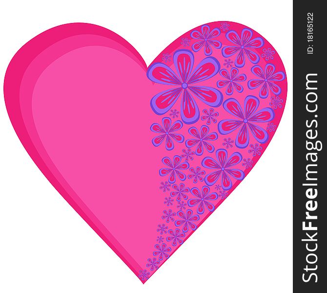 Pink heart with blue flowers on it. Pink heart with blue flowers on it