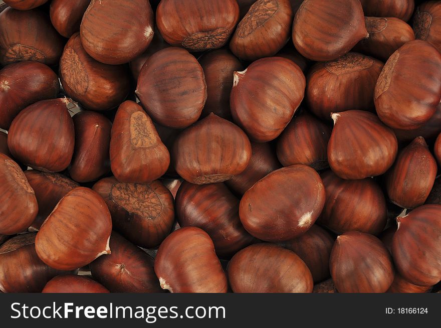 Background of chestnuts, studio photography.