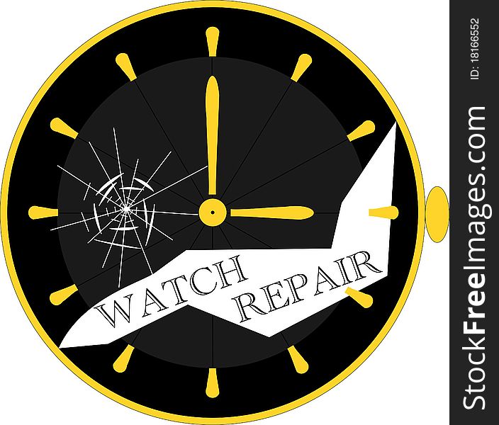 Broken watch sign for a watch repair shop