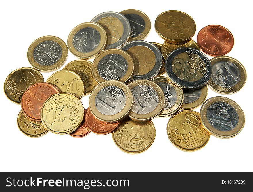 Euro coins isolated on white