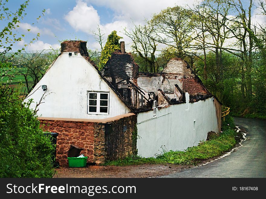 Burnt old farmhouse.