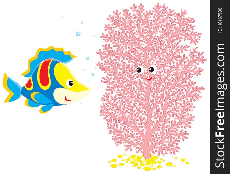 Colorful Fish talks with Pink Coral