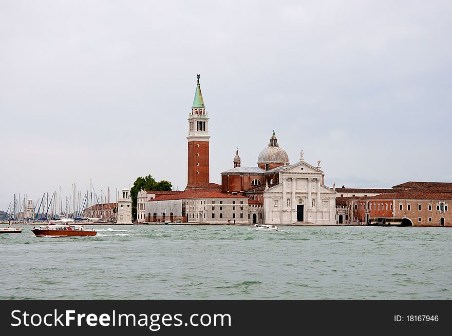 View at lagoon and San Giorgio Maggiore church in Venice, Italy