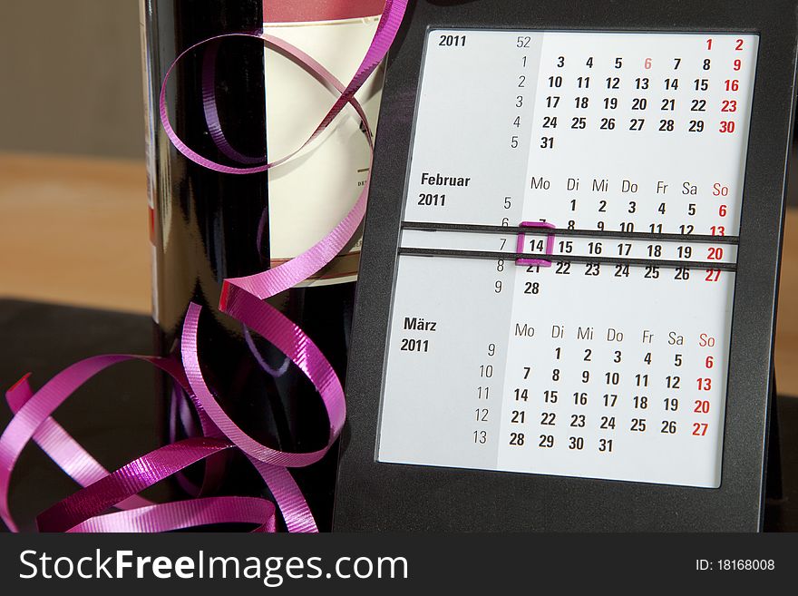 A calendar and a gift for Valentine's Day. A calendar and a gift for Valentine's Day