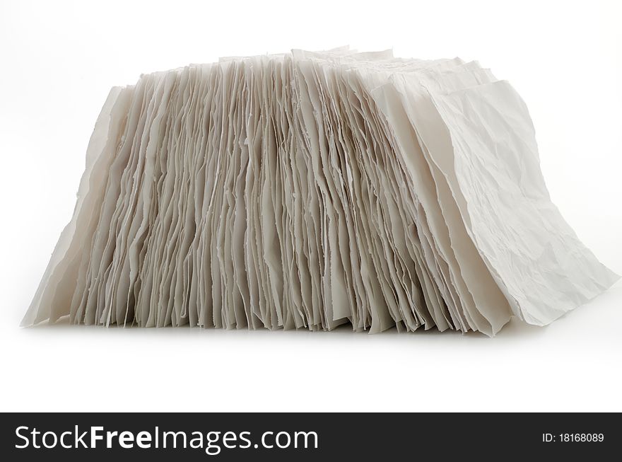 Crumpled sheets of paper on a white background