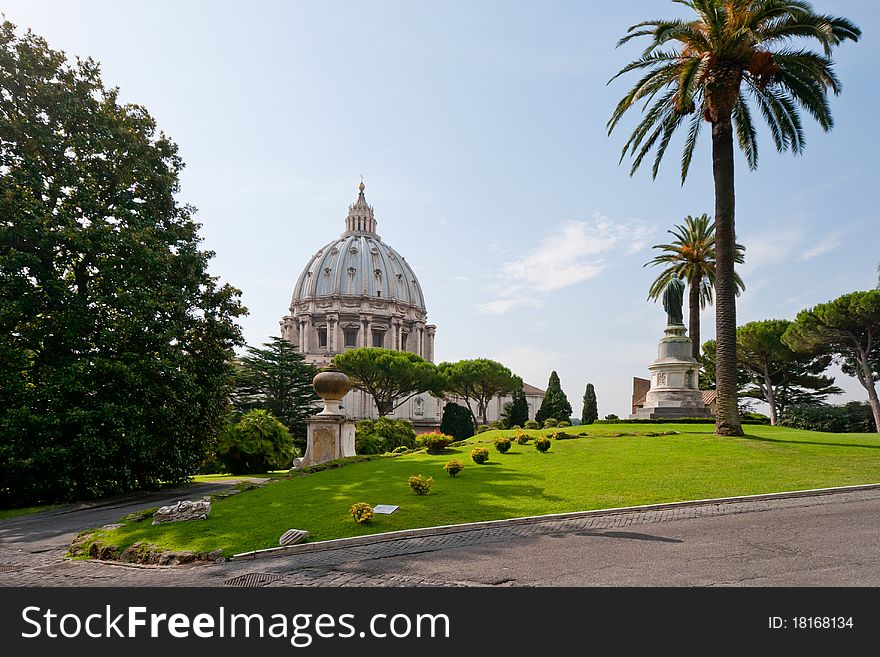 View at the St Peter's Basillica from the Vatican Gardens