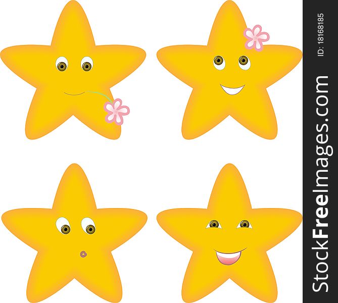 Set of four yellow stars with different facial expressions. Set of four yellow stars with different facial expressions