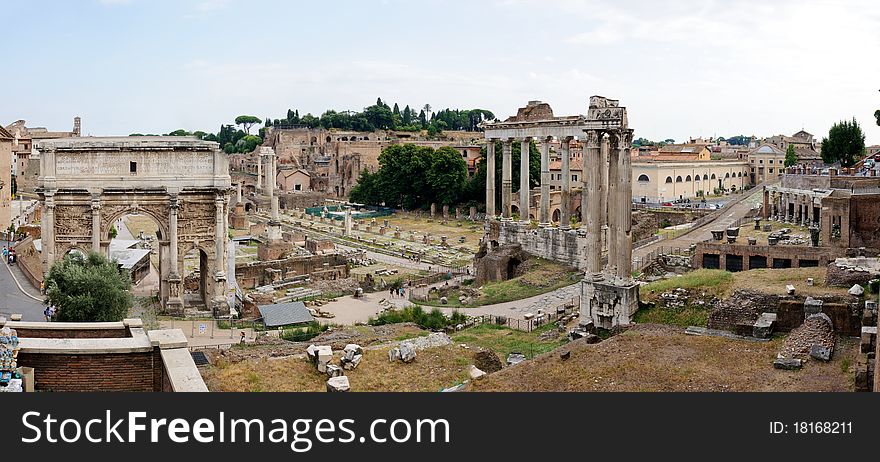 Panoramic view at the Rome Forum in Rome, Italy. Panoramic view at the Rome Forum in Rome, Italy