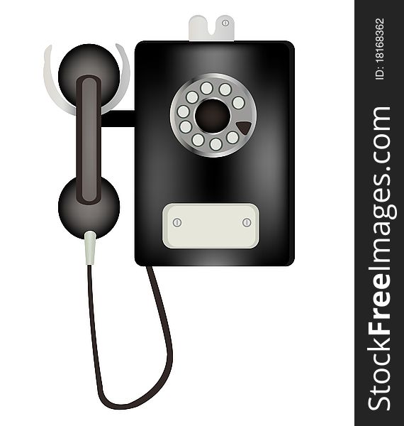 Stationary public telephone on white background