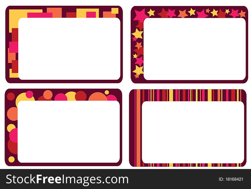 Set of four decorated colorful frames. Set of four decorated colorful frames