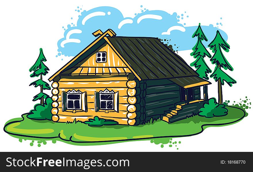 Sketchy hand-drawn house (Russian hut)