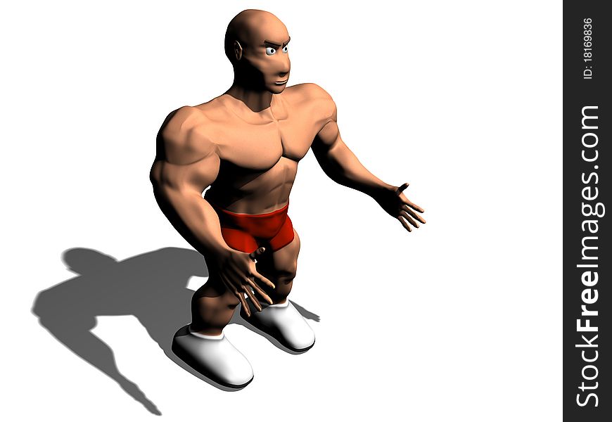 3d render of bodybuilder. Isolated on white background