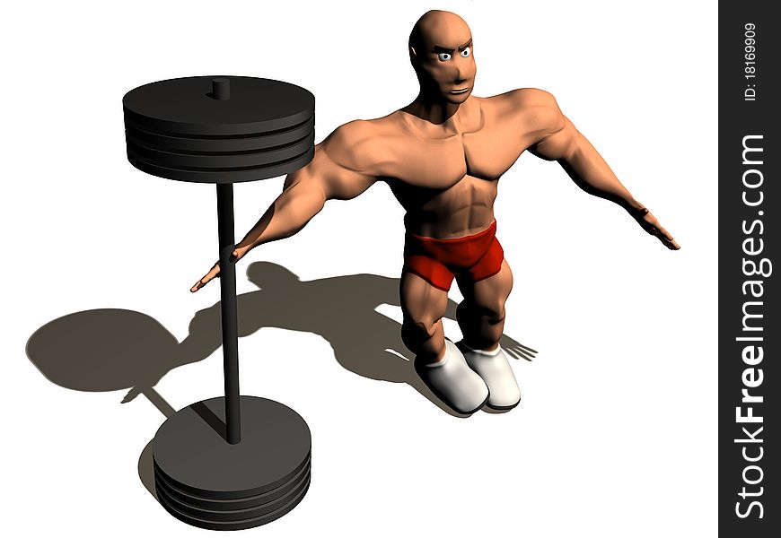 3d render of bodybuilder. Isolated on white background