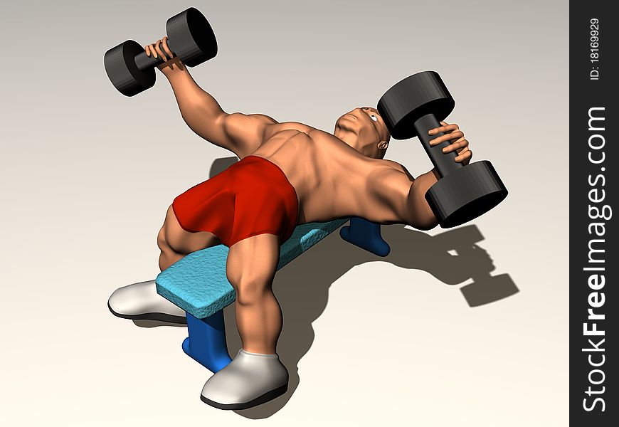 3d render of bodybuilder with dumbbells. Fitness concept.
