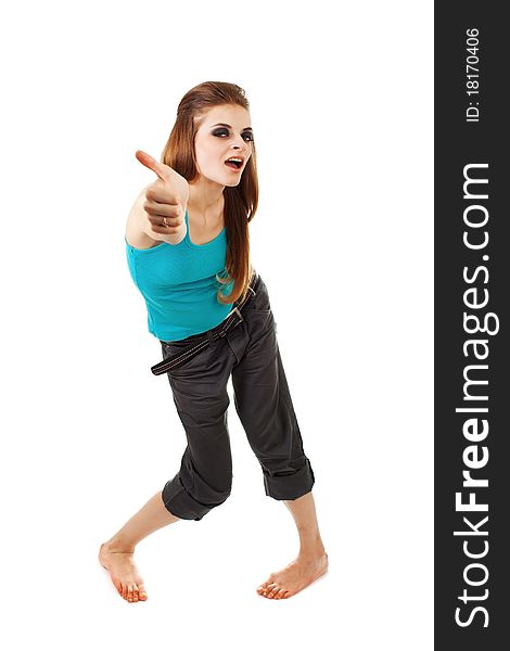 Portrait of attractive young girl showing a thumbs up. Portrait of attractive young girl showing a thumbs up