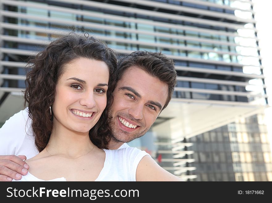 Smiling couple outdoors