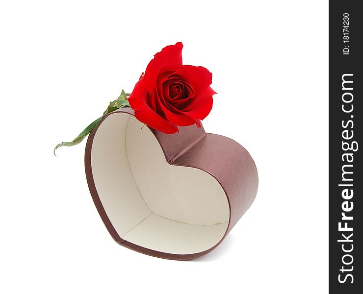 Present box and red rose as symbol for Valentine, birthday or other event present